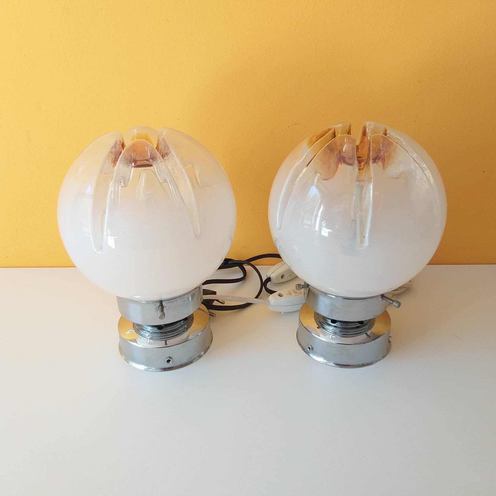 Pair of Vintage Mazzega Style Night Lamps Bedside Glass Lamps
