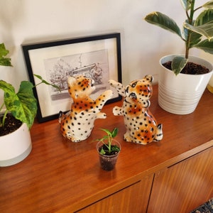 Pair Of Vintage Ceramic Cheetah Cubs, Italy 80s