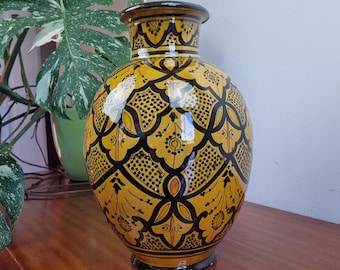 Vintage Yellow Hand Painted Vase, Italian pottery, Italy 70s