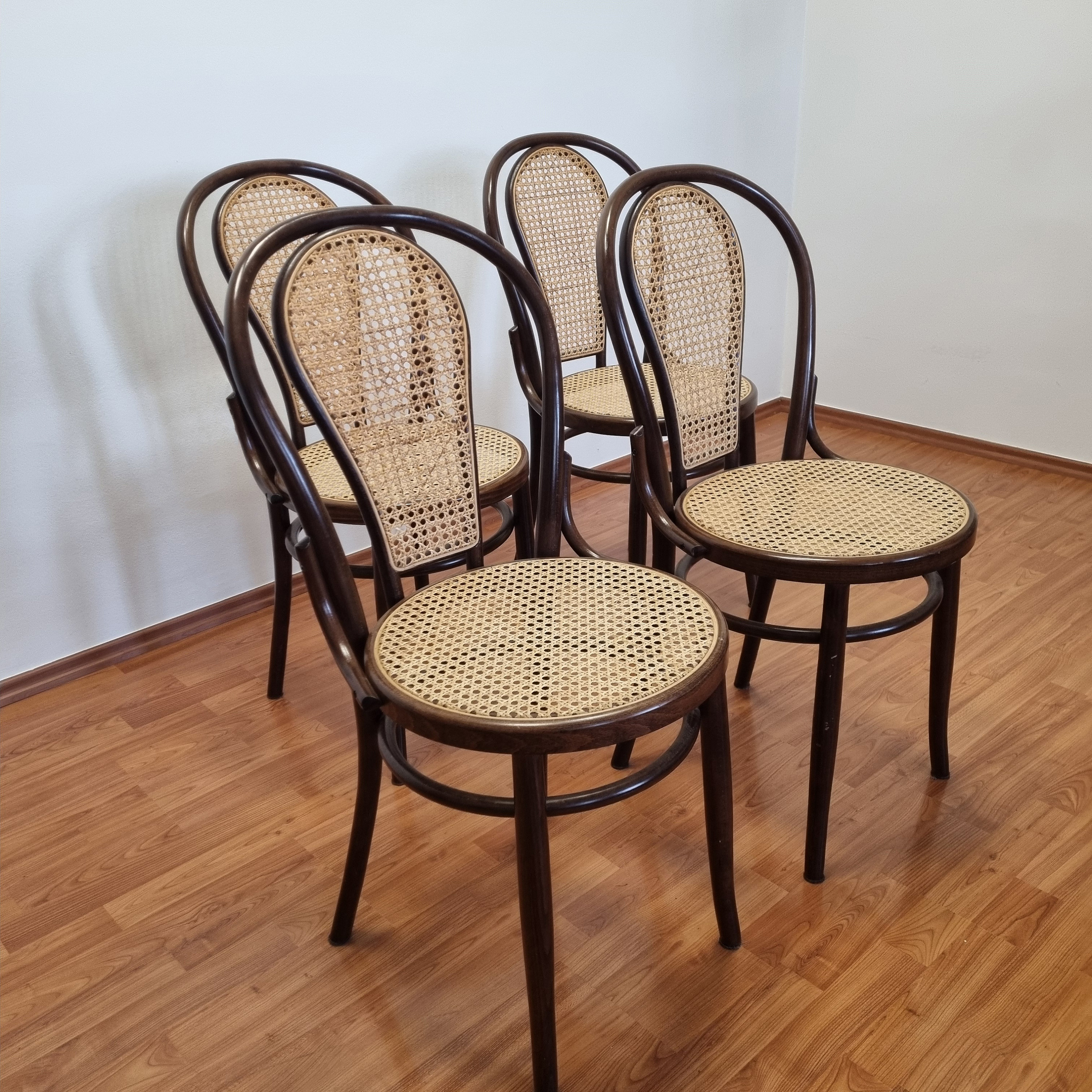 Pair of Thonet Style Dining Chairs, Thonet Bistro Chairs, Cane