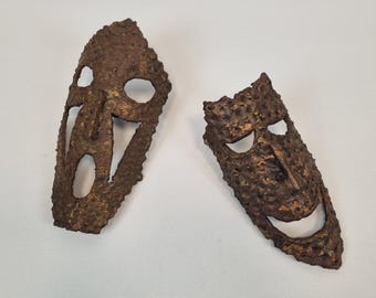 Pair Of Brutalist Iron Masks, Yugoslavia, 60s