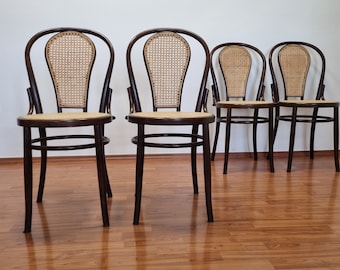 Pair of Thonet Style Dining Chairs, Thonet Bistro Chairs, Cane