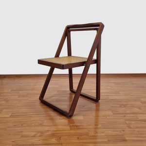 Mid Century Modern Folding Chair, Wood and Cane Chair, Italy 70s