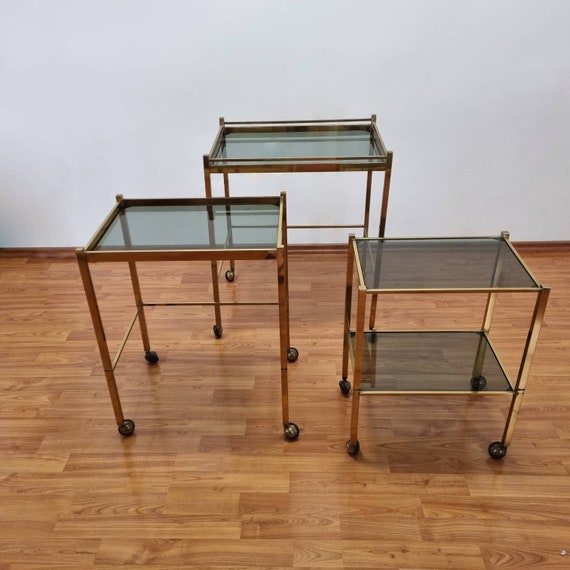 Set Of 3 Mid Century Brass and Glass Nesting Tables Italia Etsy Italia Set Of 3 Mid Century Brass and Glass Nesting Tables Italia Etsy Italia