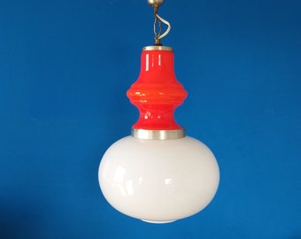 Vintage Glass Pendant Lamp, Cieling Light 70s, Italy