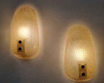 Pair Of amber Graniglia Wall Sconces by Mazzega, Italy 60s