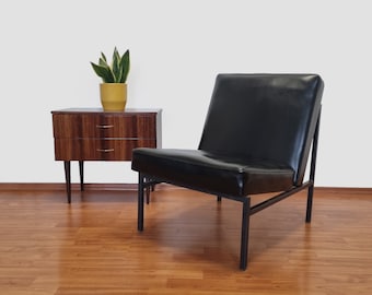 Vintage Lounge Chair Stol Kamnik, Black Eco Leather Easy Chair, Yugoslavia 60s