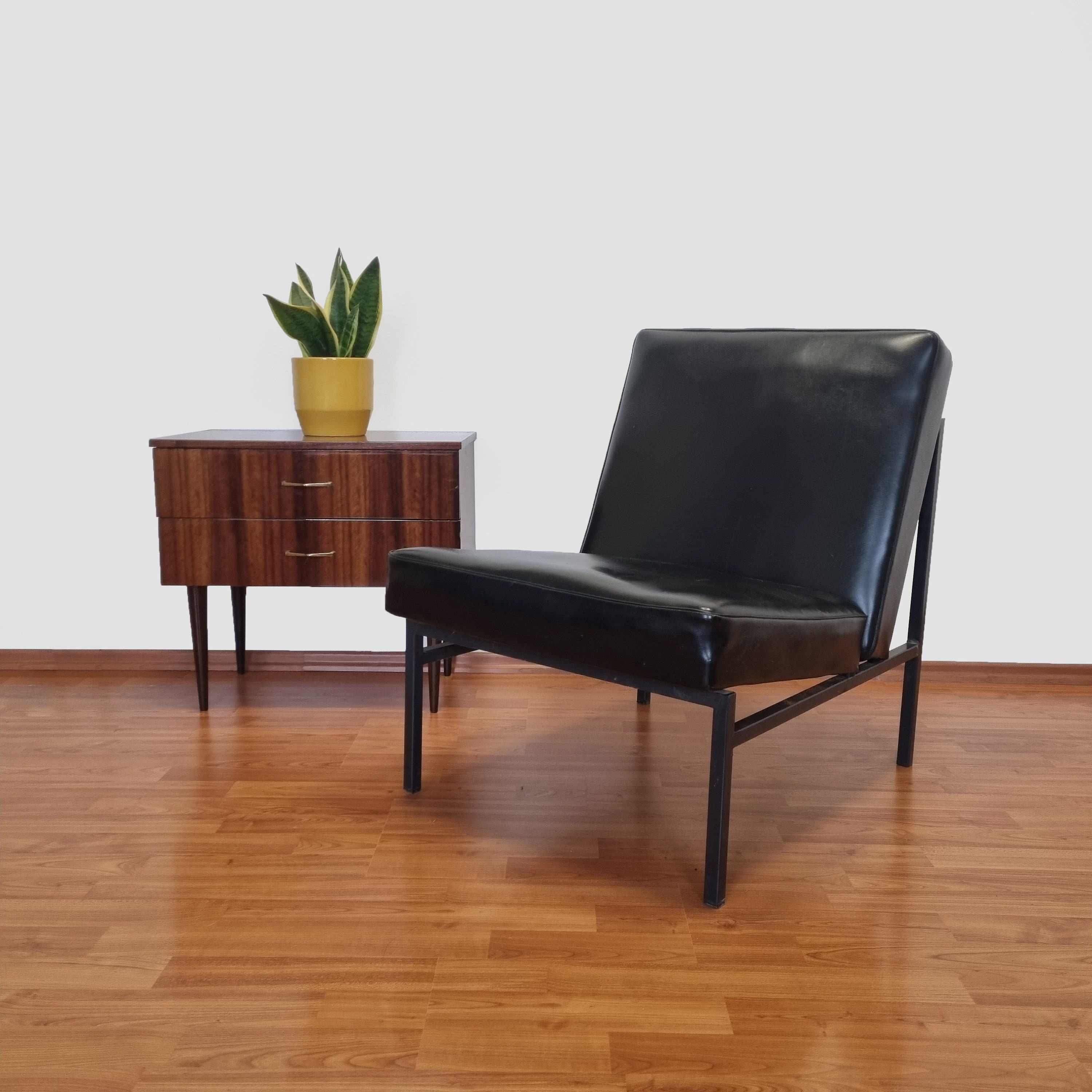 Vintage Lounge Chair Stol Kamnik, Black Eco Leather Easy Chair