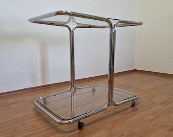 Mid Century Modern Chrome and Glass Bar Cart or Trolley, Italy 60s
