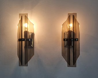 Mid Century Crystal Wall Sconces, Fontana Arte Style, Italy, 70s