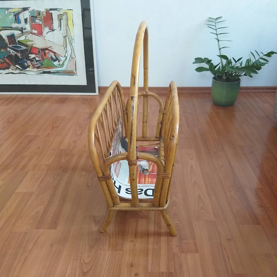 Vintage Bamboo Magazine Rack, Magazine Storage, Newspaper Basket