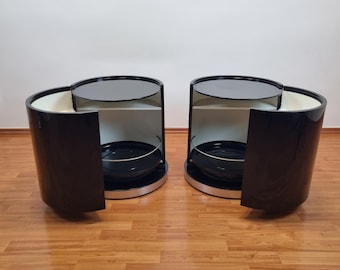 Pair of Black Lacquered Nightstands by Willy Rizzo for Mario Sabot, Italy 70s