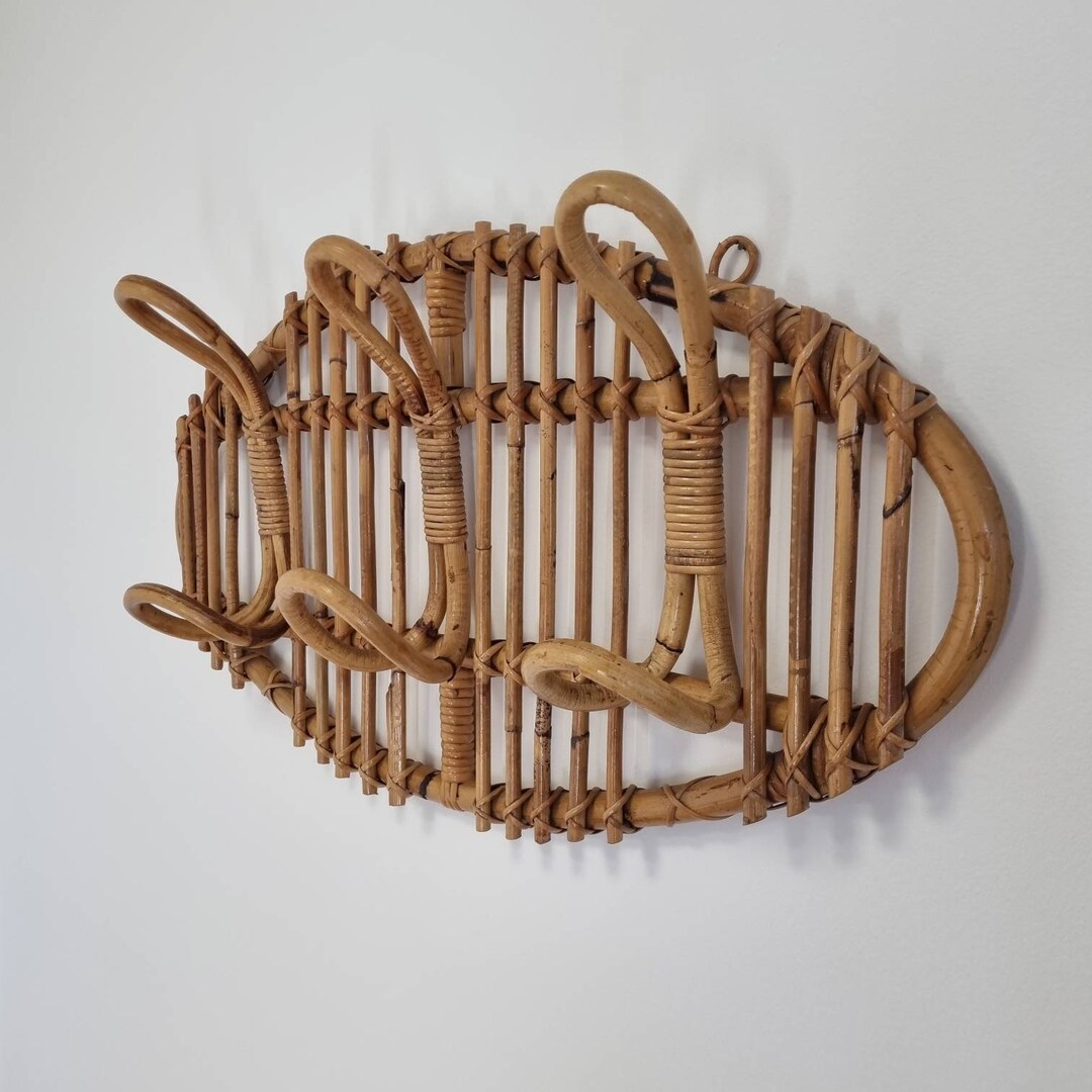 Vintage Rattan Bamboo Wall Hanger, Italy 70s Etsy