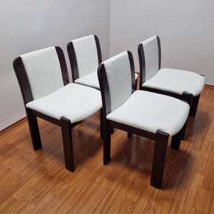 Set of 4 Wood and Velvet Dining Chairs, Italy 80s