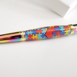 Handmade Autism Awareness Puzzle Heart Pen, Acrylic Ballpoint