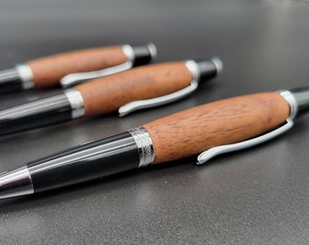 Walnut Handcrafted Wooden Pen, Handmade Pen Gift for Writers, Executive Ballpoint Hand Made Pen, Walnut Wood with Black and Chrome Accents