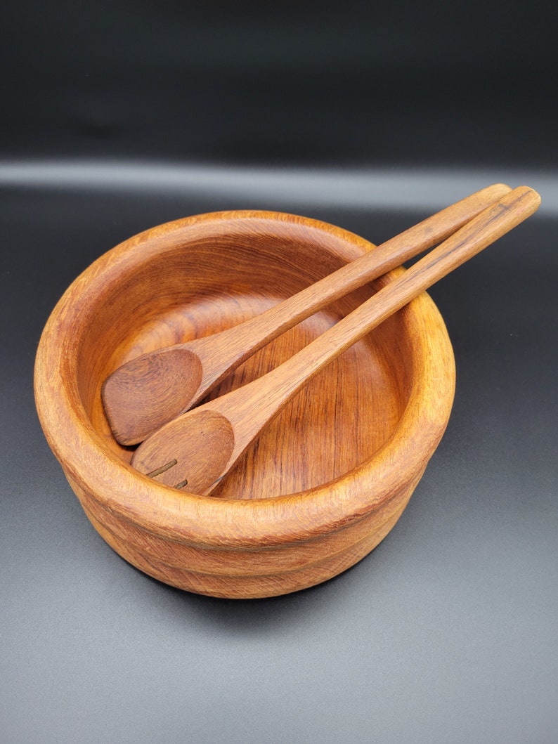 Wood Salad Bowl, Salad Bowl with Tongs