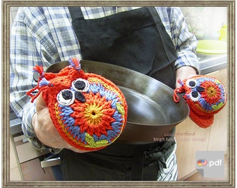 KITCHENGRIFFI 1.0 Eulelie, the ingenious pot & oven mitt - pot grabbers - potholder pockets - owl - crochet pattern - Instant Download PDF