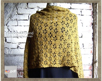 Desert Flower, large shawl/stole, Crochet Pattern, Instant Download PDF