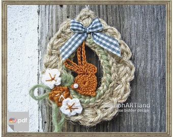 Little Jute Egg Wreathes - Cottage Decoration - Easter ornaments jute  - In- and Outdoor - CROCHET PATTERN - Instant Download PDF
