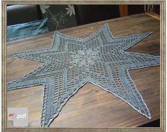 Julstar - star-shaped tablecloth for Christmas - Hardanger star design on dining room table - CROCHET PATTERN - Instant Download PDF
