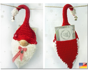 Gnome Snorrling with bending tip - Hanging gift tag - ornament - for sweets and cards, etc. - CROCHET PATTERN - Instant Download PDF