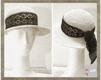 Summer Hat Lady Linnet with 2 crochet lace hatbands - Sizes M/L - CROCHET PATTERN - Instant Download PDF