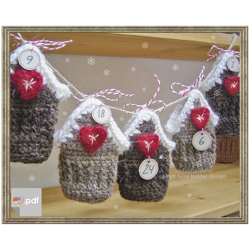 Artland House/s gingerbread christmas advent calendar gift packaging crochet pattern incl. PDF numbers Instant Download PDF image 1