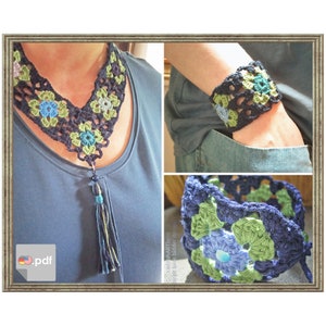Happy Granny Jewelry Kit Necklace & Bracelet CROCHET PATTERN Instant Download PDF image 1