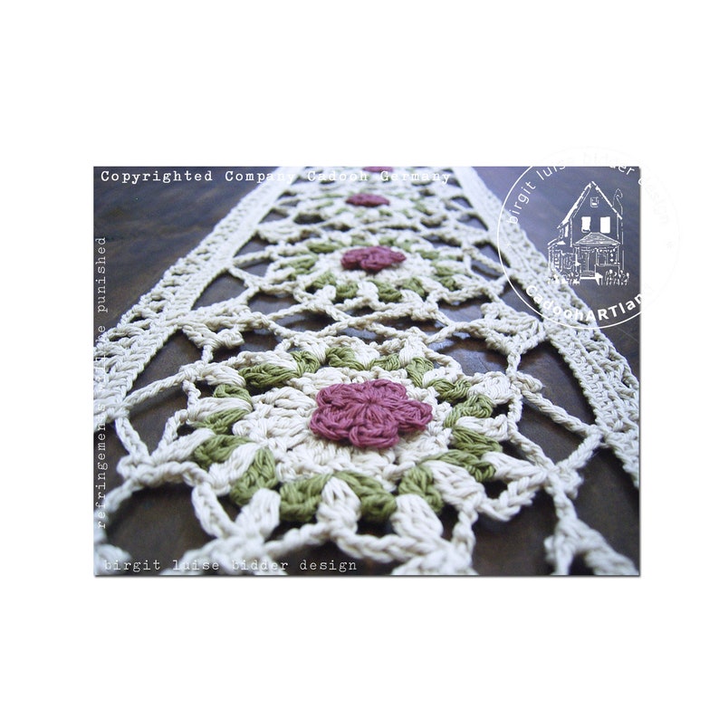 Primrose table runner tablecloth Guipure lace crochet flowers CROCHET PATTERN Instant Download PDF image 2