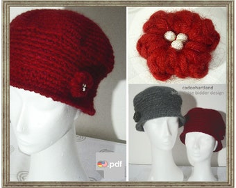 Luises GoOut Hat - Easy/Quick Crochet - Different Sizes xxS-xL - & Art Déco Brooch Luisenflower - CROCHET PATTERN - Instant Download PDF