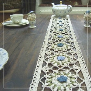 Primrose table runner, tablecloth, doily - Guipure lace - crochet flowers - CROCHET PATTERN - Instant Download PDF