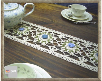 Primrose table runner - tablecloth - Guipure lace - crochet flowers - CROCHET PATTERN - Instant Download PDF