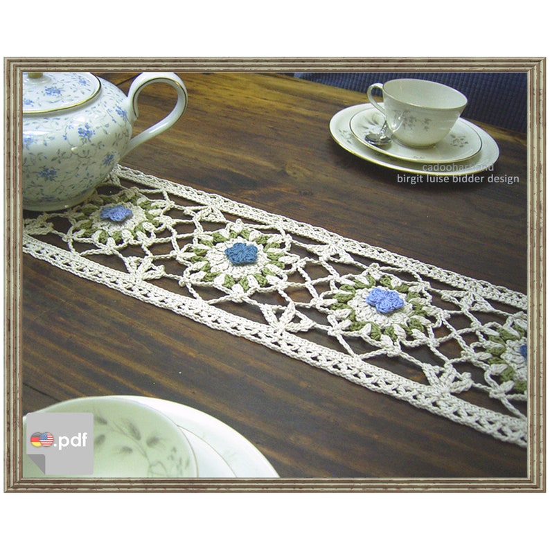 Primrose table runner tablecloth Guipure lace crochet flowers CROCHET PATTERN Instant Download PDF image 1
