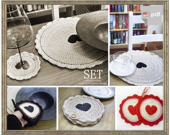 NORDIC HEARTPURE - Bundle - Kitchengriffi - placemat - coaster - oven mitt - heart - potholder - crochet pattern - Instant Download PDF