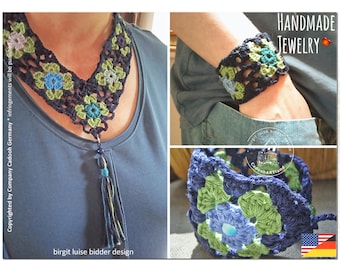 Happy Granny Jewelry Kit - Necklace & Bracelet - CROCHET PATTERN - Instant Download PDF
