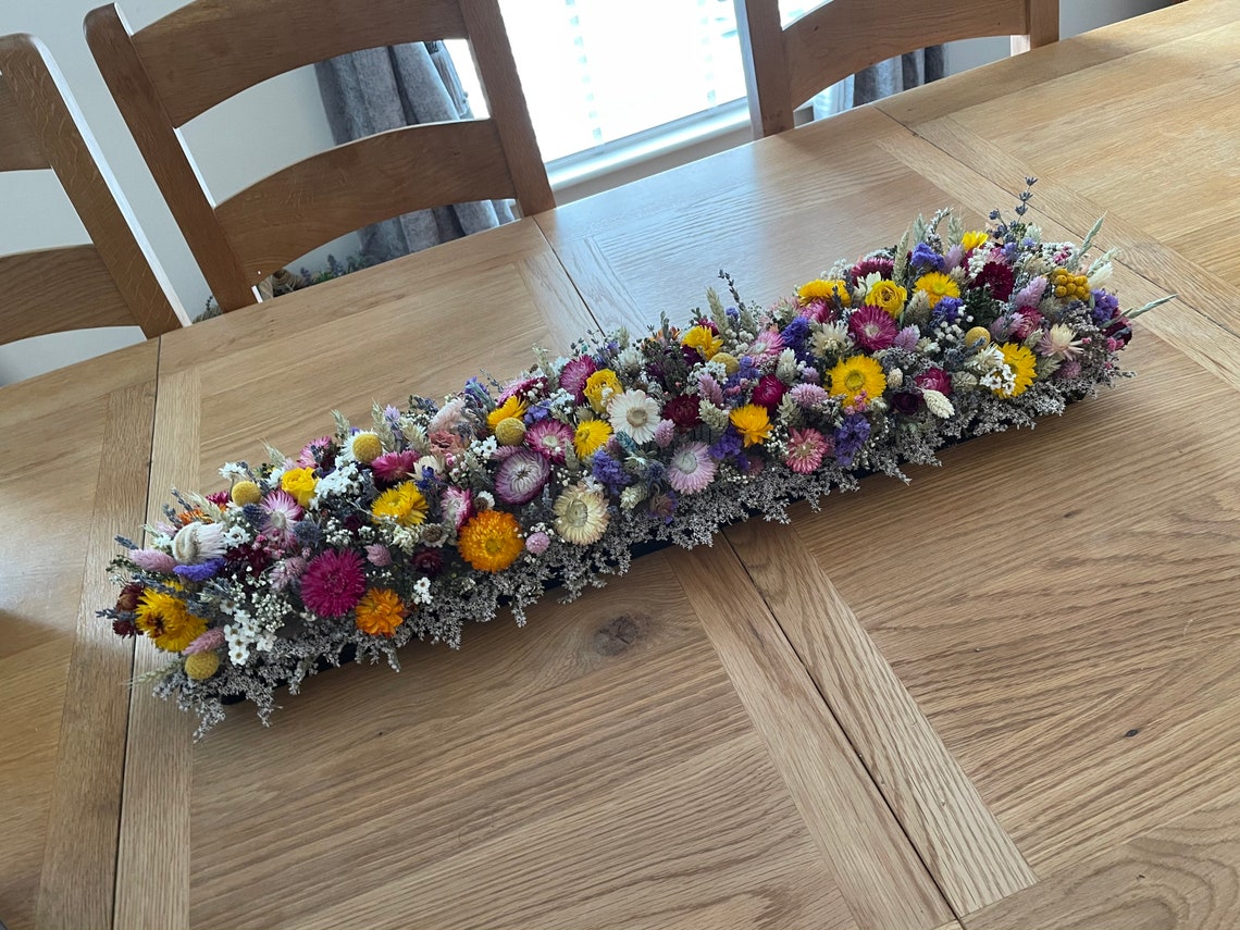 Pretty Dried Flower Garland handmade 29 x 8.5 sits on low Etsy