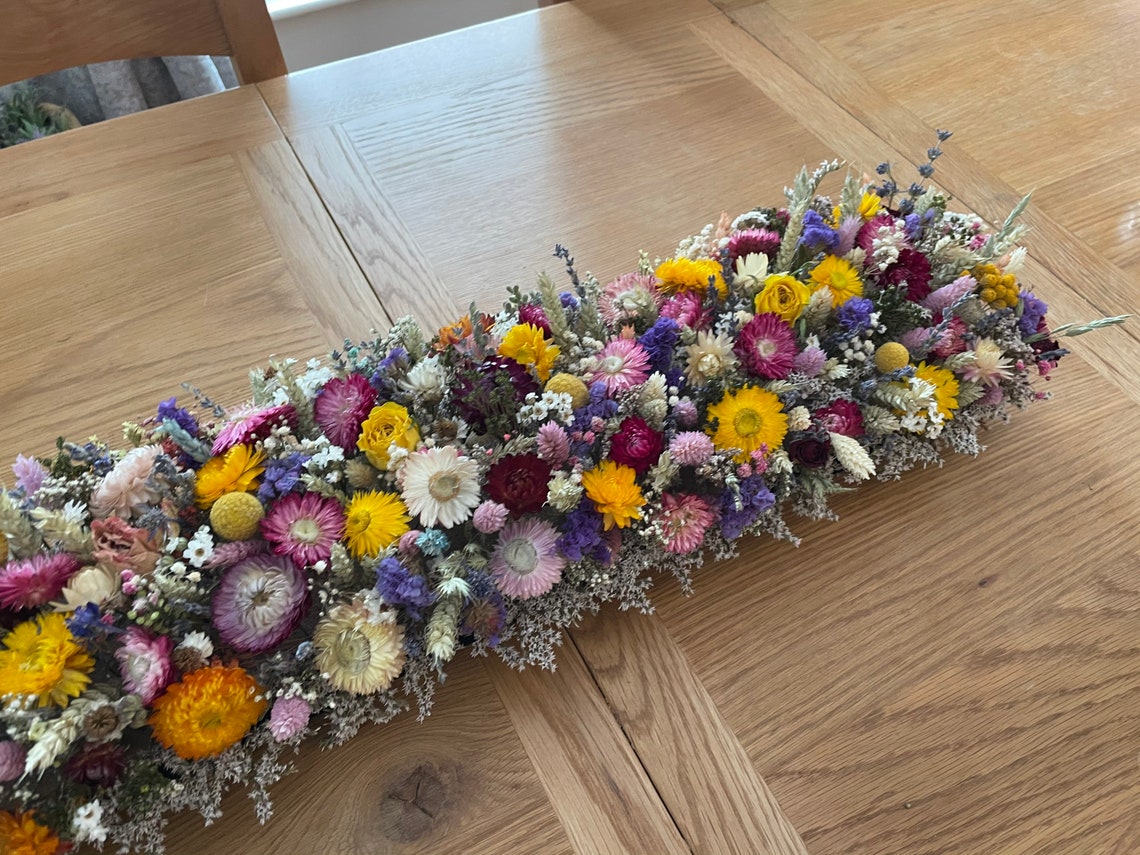 Pretty Dried Flower Garland handmade 29 x 8.5 sits on low Etsy