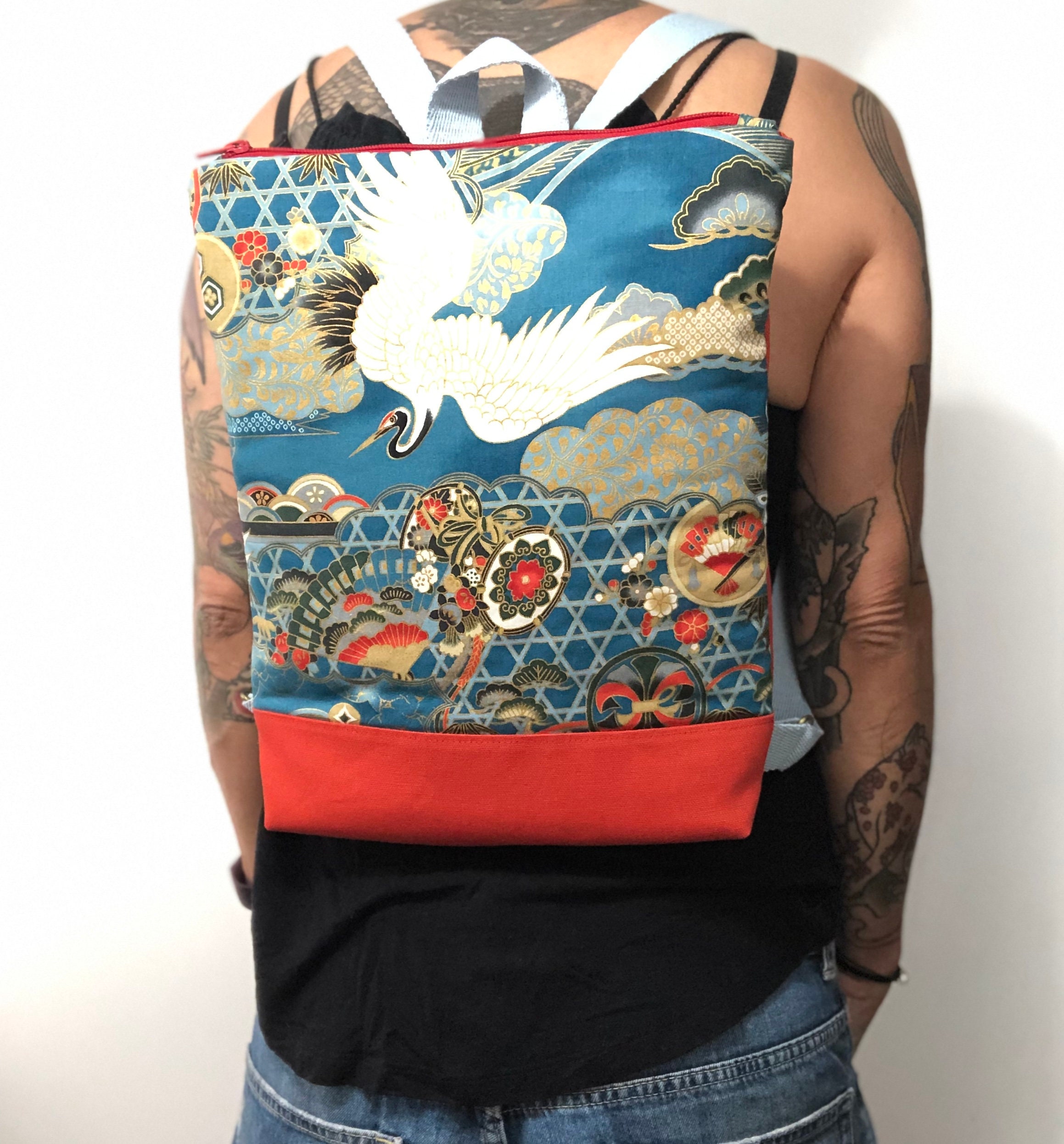 Japanese Fabric Backpack for Women Vegan Canvas Backpack Etsy