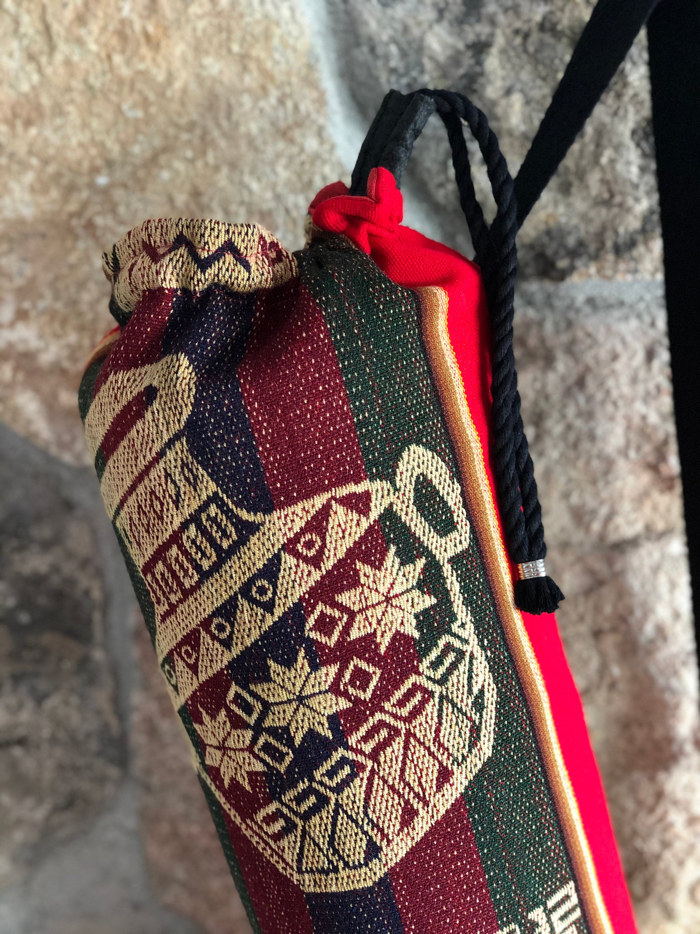 Ethnic Fabric Yoga Mat Bag, Yoga Bag With Drawstring, Pinatex™ Yoga Bag