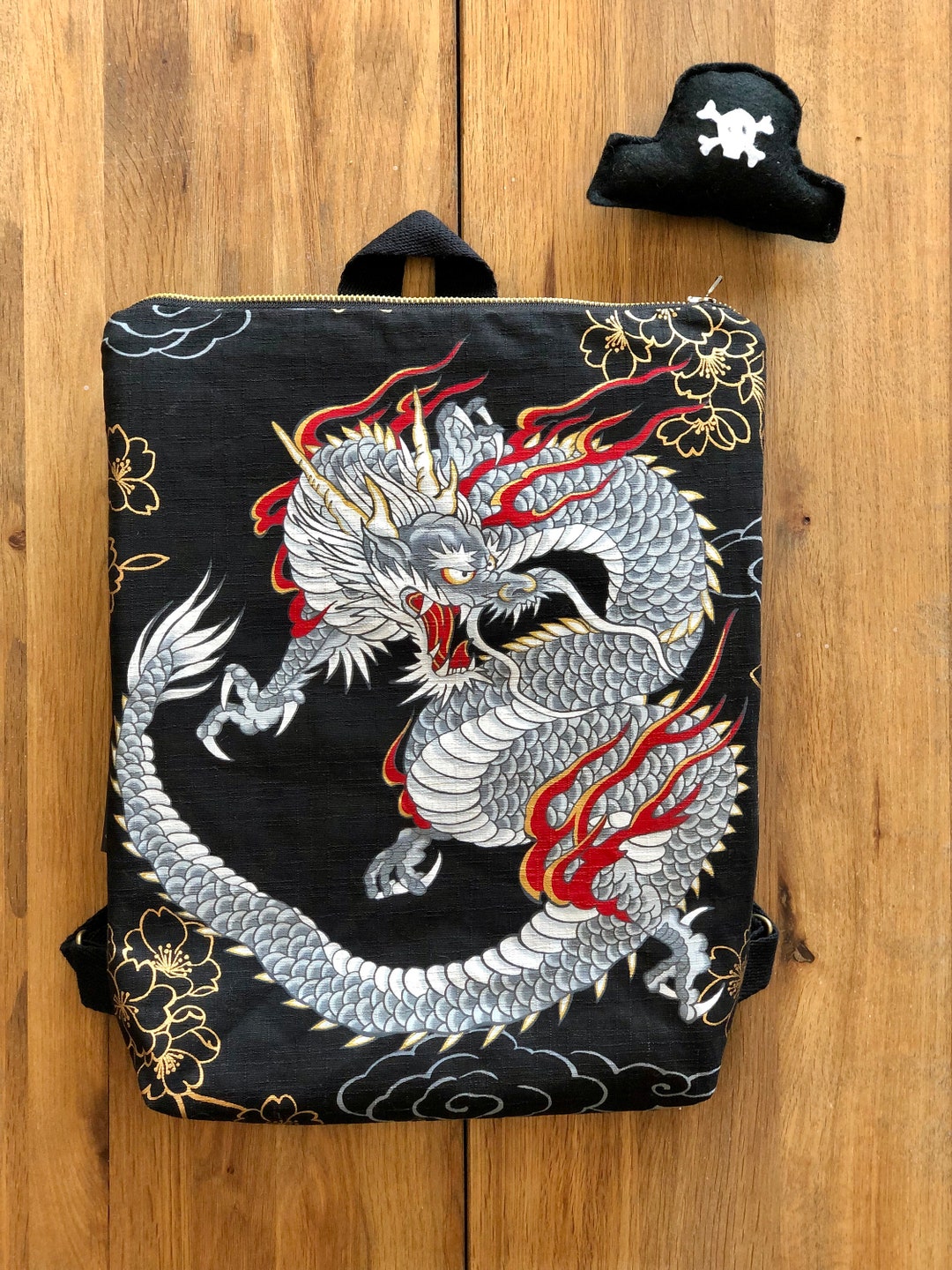 Exclusive Japanese Dragon Print Backpack, Exclusive Dragon Fabric ...