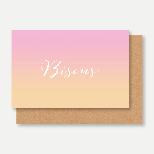 Carte mot BISOUS girly, French lover card