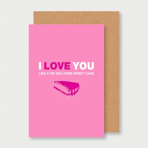 Carte I LOVE YOU, carte saint valentin, valentines card, carte saint valentin décalée, carte amour, carte je t'aime, carte bouffe, gâteau