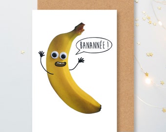 Carte BONNE ANNEE 2023 ,carte BANANEE,carte de voeux,carte banane,carte de voeux décalée,carte de voeux humour,jeu de mot bonne année,banane