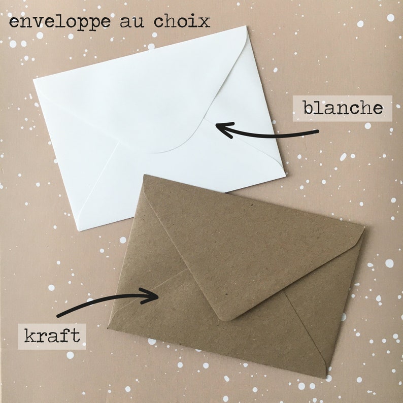 Puede incluir: Dos sobres, uno blanco y otro marr&oacute;n kraft, con el texto "enveloppe au choix" arriba. El sobre blanco est&aacute; etiquetado como "blanche" y el sobre marr&oacute;n como "kraft".