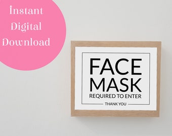Afdrukbaar masker vereist sociaal afstandelijk bedrijfsbord - Direct digitaal downloaden, doe-het-zelf printen met uw printer