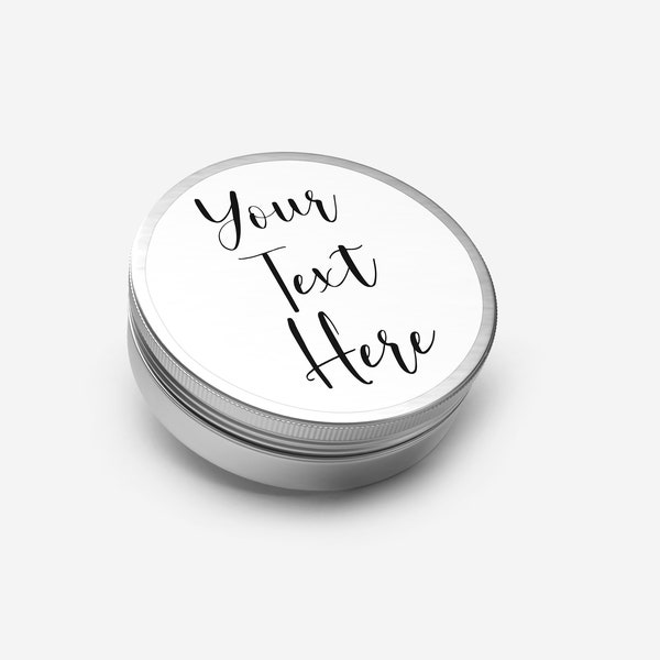 Custom Message - Empty Round Tin Container with Lid - Wedding, Party Favor, Event, Personalized Text, Circle Packaging