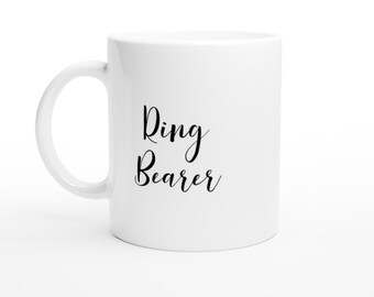 Ring Bearer Mug - White Ceramic Cocoa Cup, Tea, Drinkware, Wedding Party Present, Present, Gift