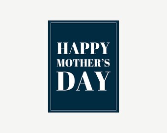 Afdrukbaar Happy Mother's Day Sign in blauw, modern minimalistisch