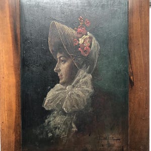 Beautiful rare antique Antonio Corrado Orilia original oil painting portrait of a lady.
